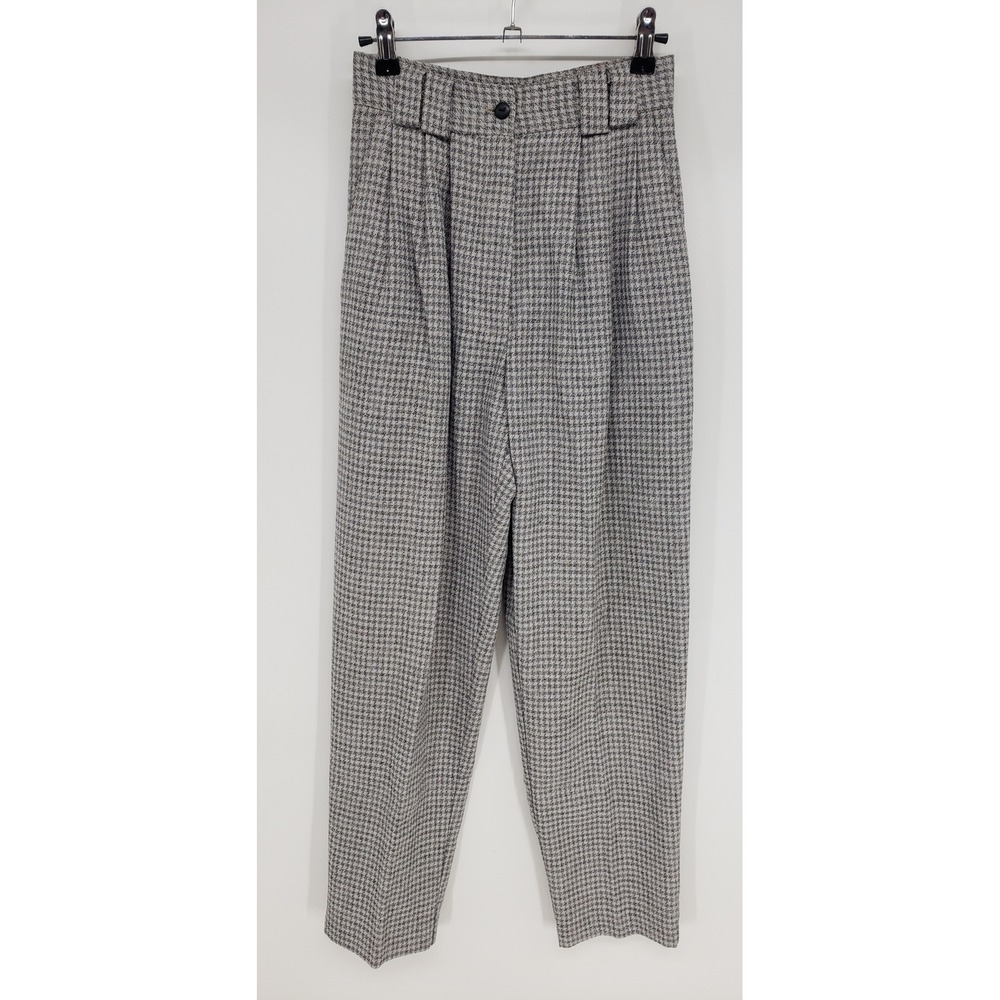 Vintage‎ 90s Houndstooth Pleated Pants Trousers Womens Sz 0 Gray High Rise Plaid